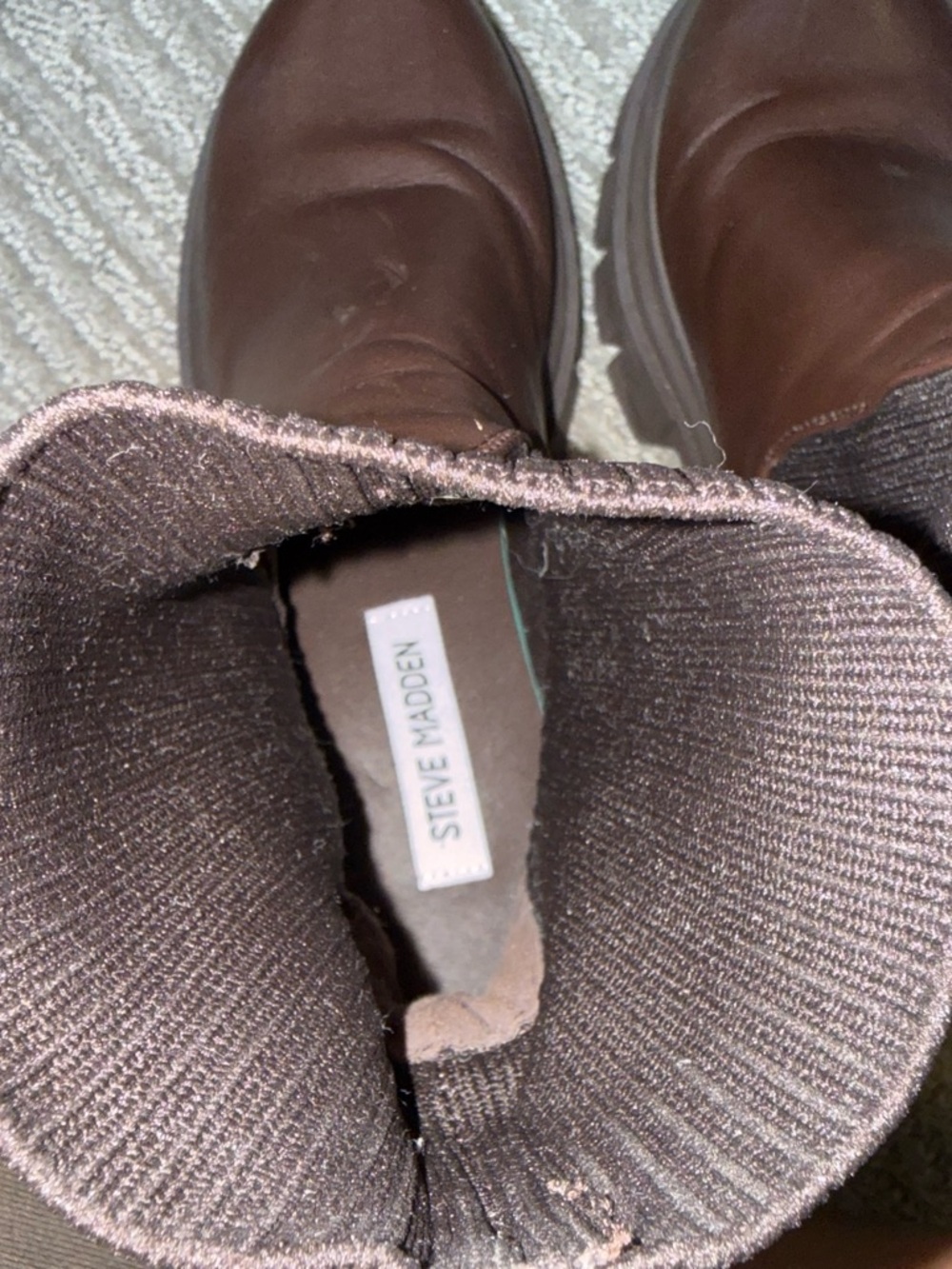 Steve Madden Brown Leather Platform Sock Chelsea Boots - Picture 6 of 6